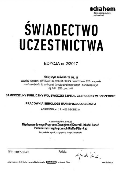 Świadectwo uczestnictwa 